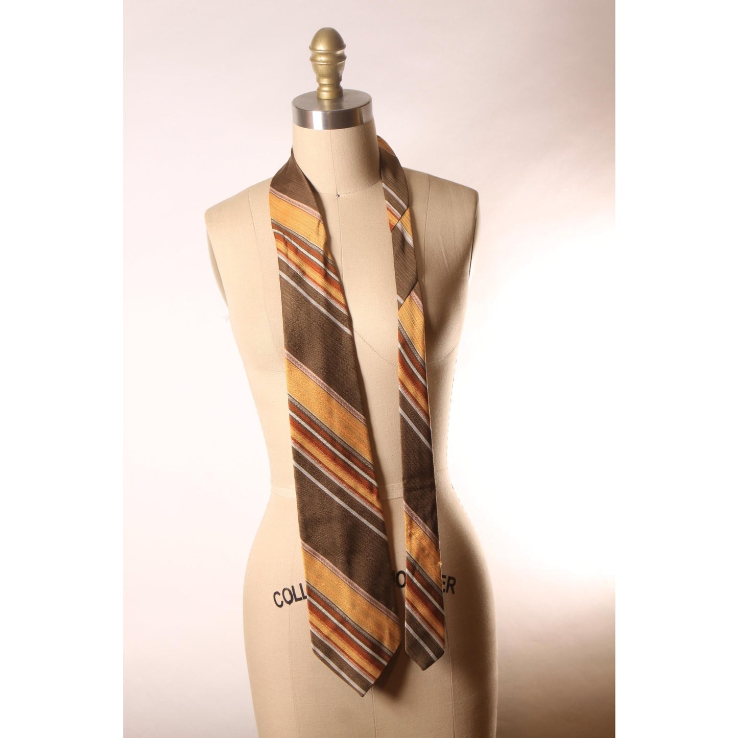 1970s Brown, Orange, Yellow and White Striped Wide Necktie Tie by Angelo Cornelli
