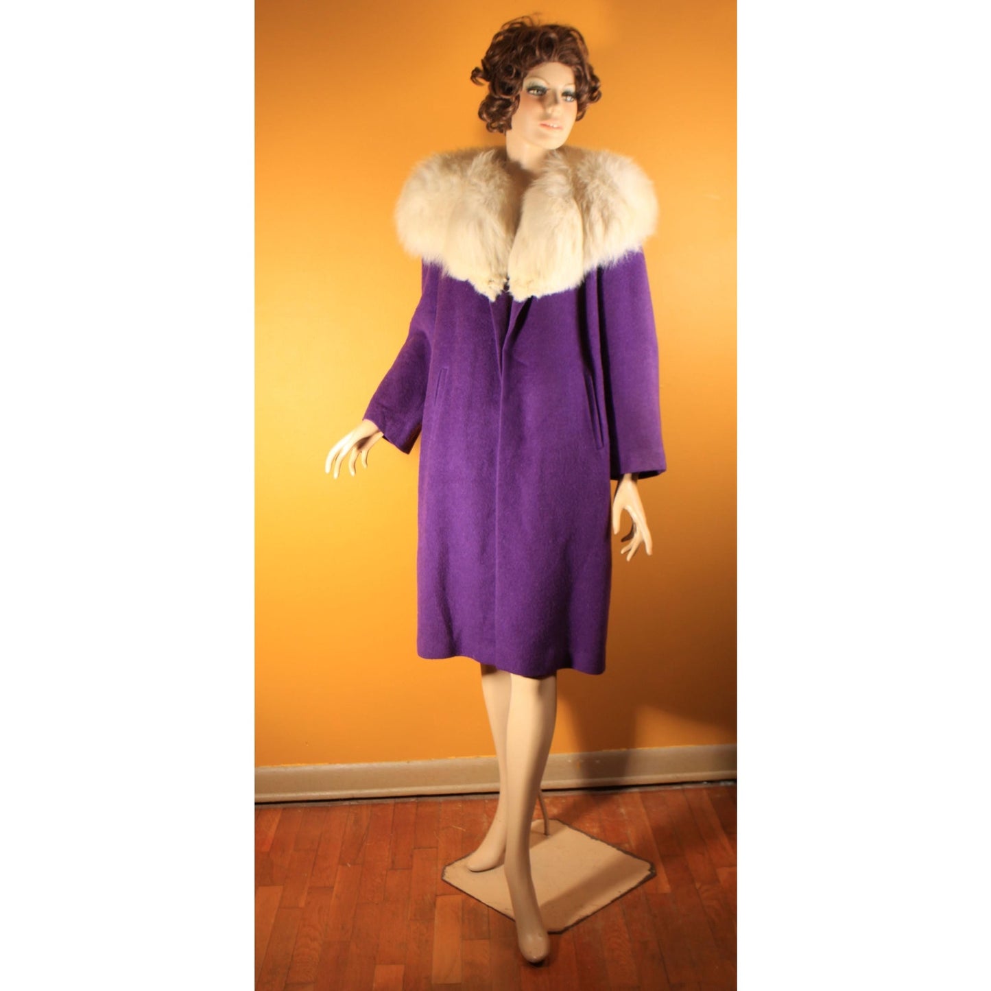 1950s Purple and Cream White Fox Fur Swing Coat -M