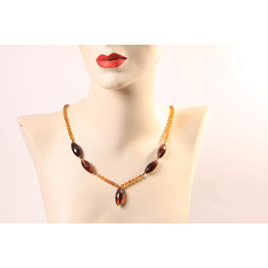 1960s Amber Yellow Glass Faceted Beaded Necklace