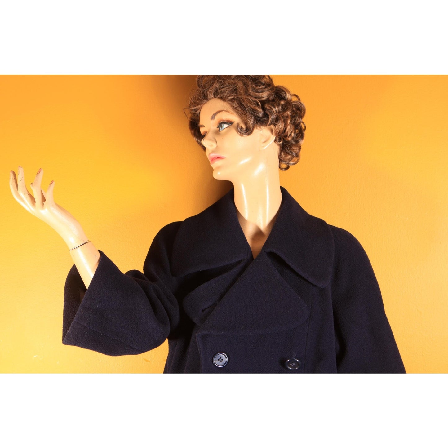 1950s Navy Blue Long Sleeve Button Up Pea Coat by Traina-Norell -XL