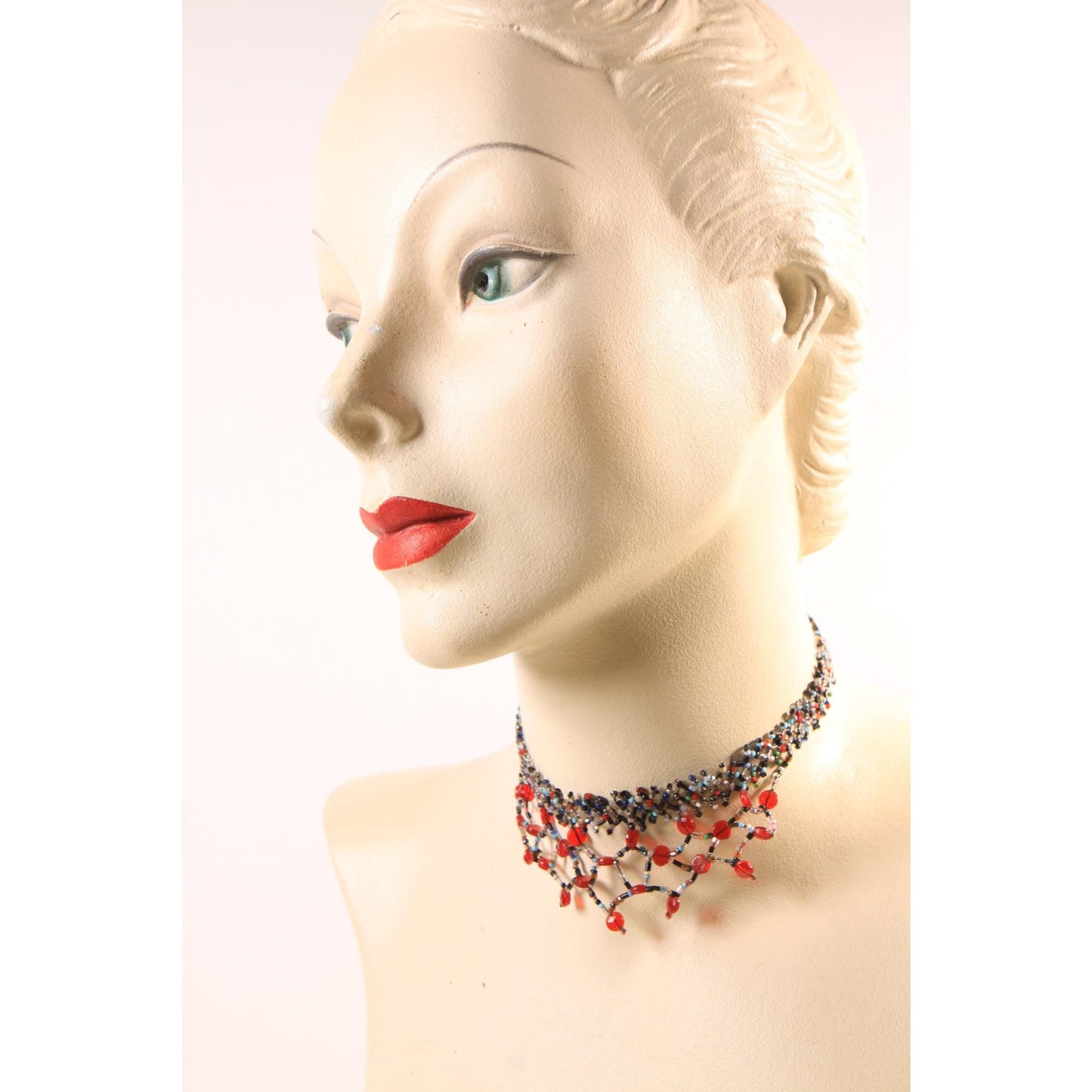 1920s 1930s Multi-Colored Glass Beaded Flapper Choker Necklace