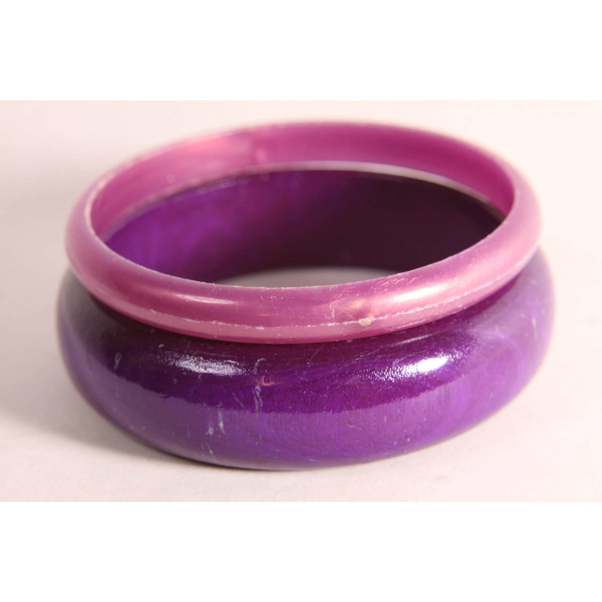 1970s Dark Purple and Light Purple Plastic Stack of 2 Bangle Bracelets