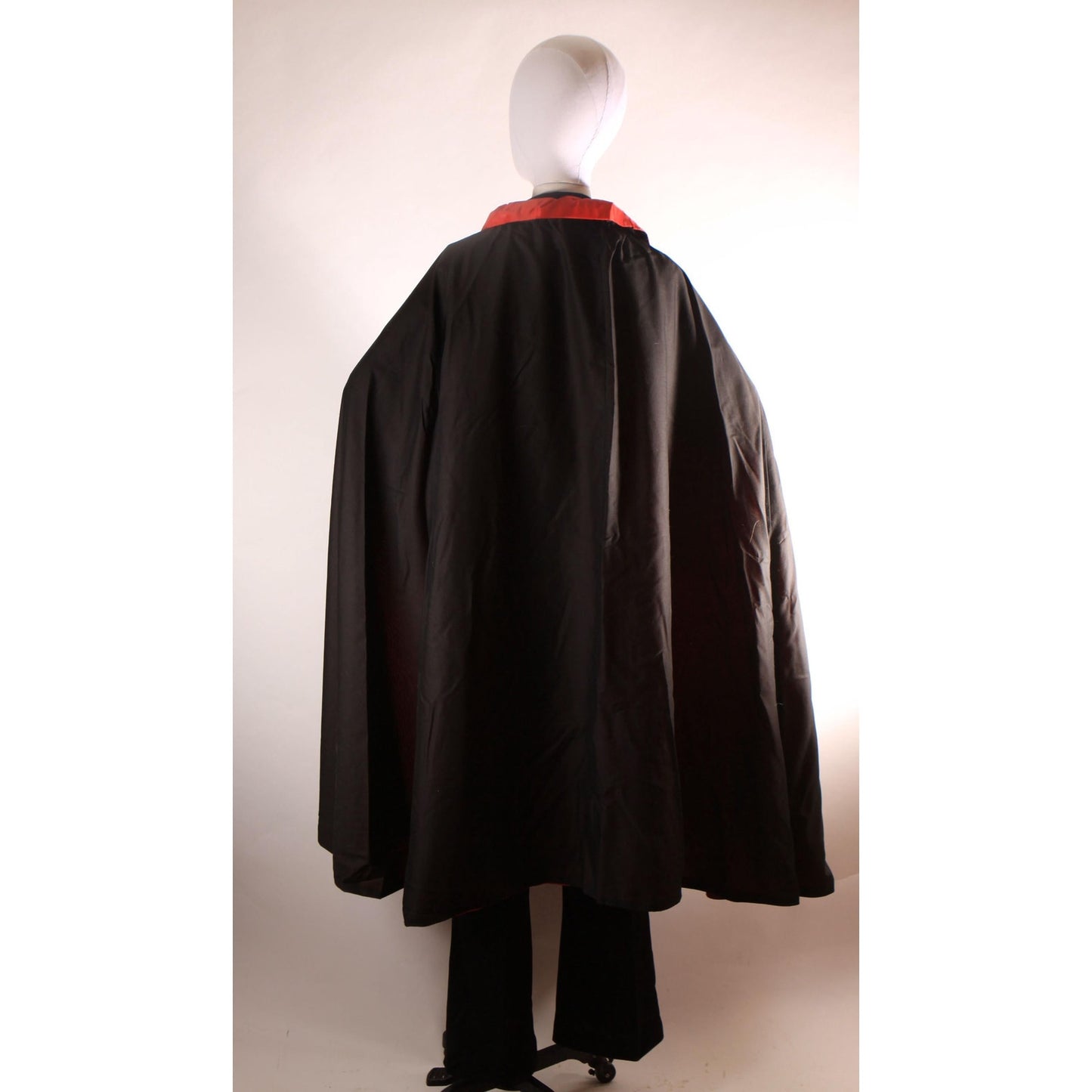 1970s Black and Red Three Piece Dagger Collar Blouse, Pants and Dracula Vampire Cape Halloween Costume -L