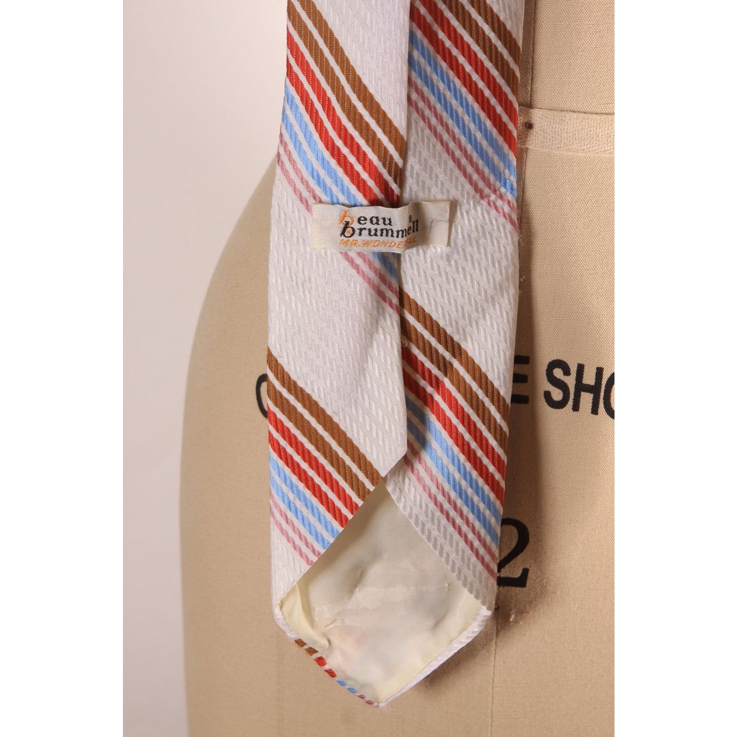 1970s Cream, Brown, Orange and Blue Striped Necktie Tie by Beau Brummell