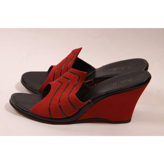 1950s Red and Black High Heel Wedge Slip On Boudoir Heels Slippers by Bali-Hais