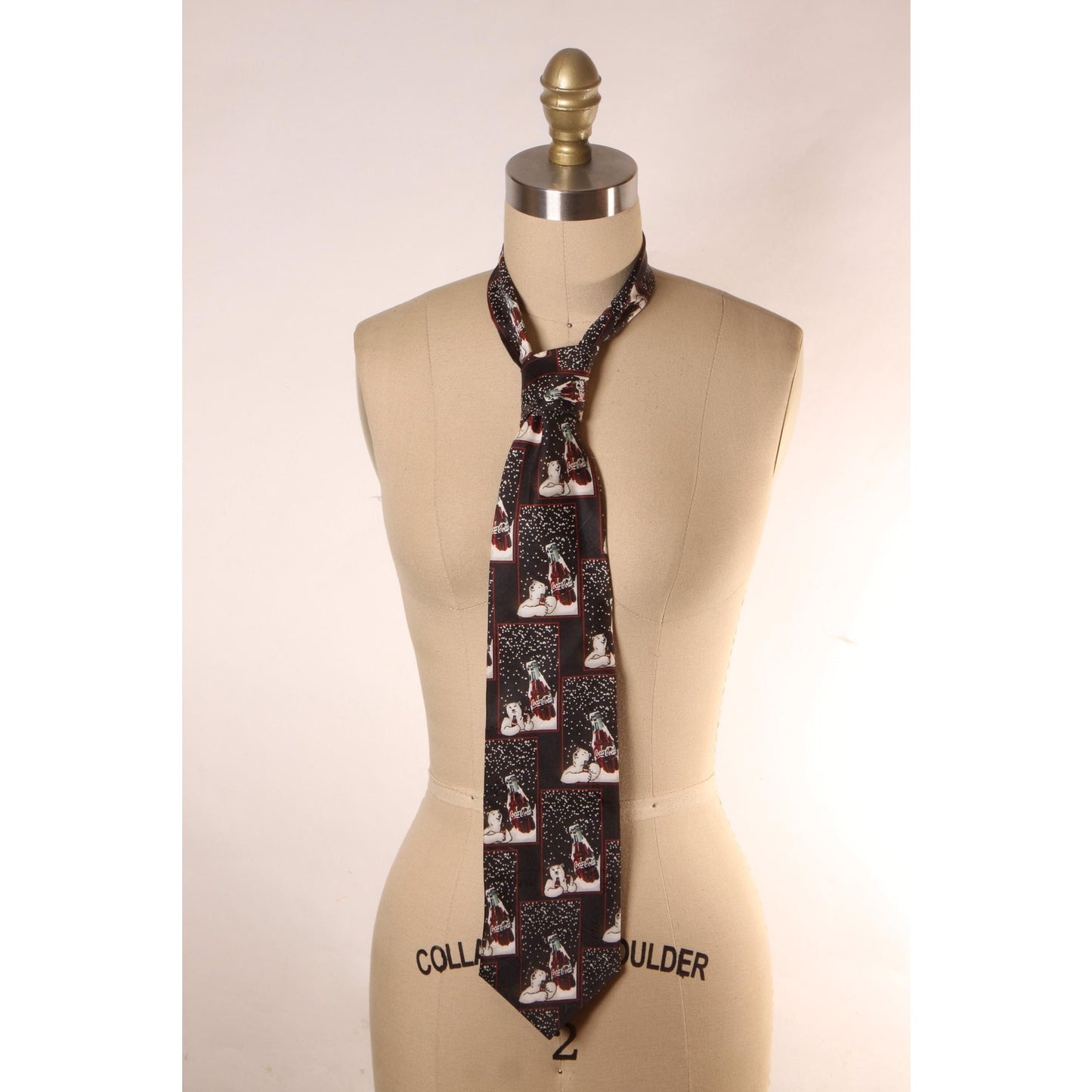 1990s Black, White and Red Novelty Polar Bear Coke Necktie Tie by Coca Cola