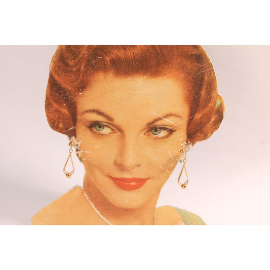 1950s Gold Tone Metal Dangling Formal Screw Back Earrings