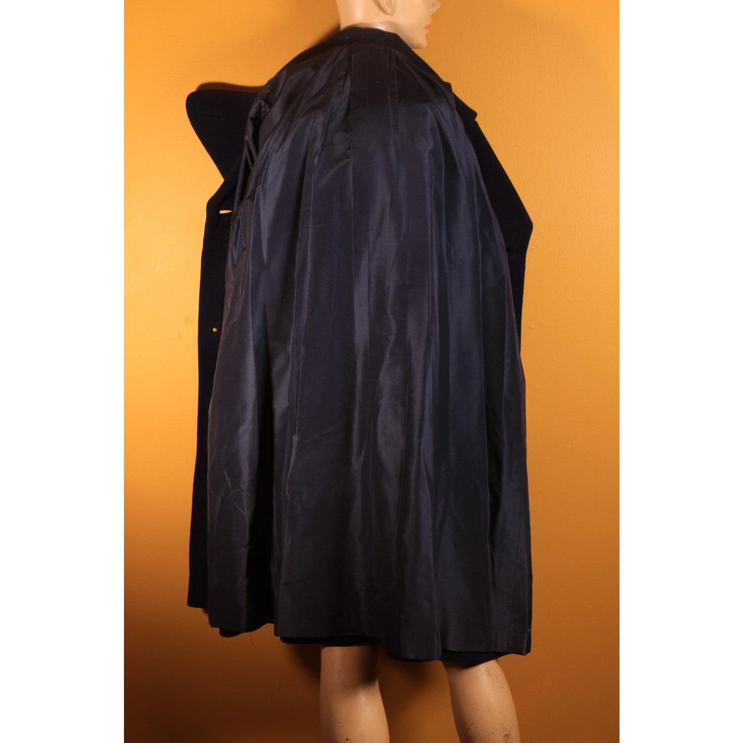 1950s Navy Blue Long Sleeve Button Up Pea Coat by Traina-Norell -XL