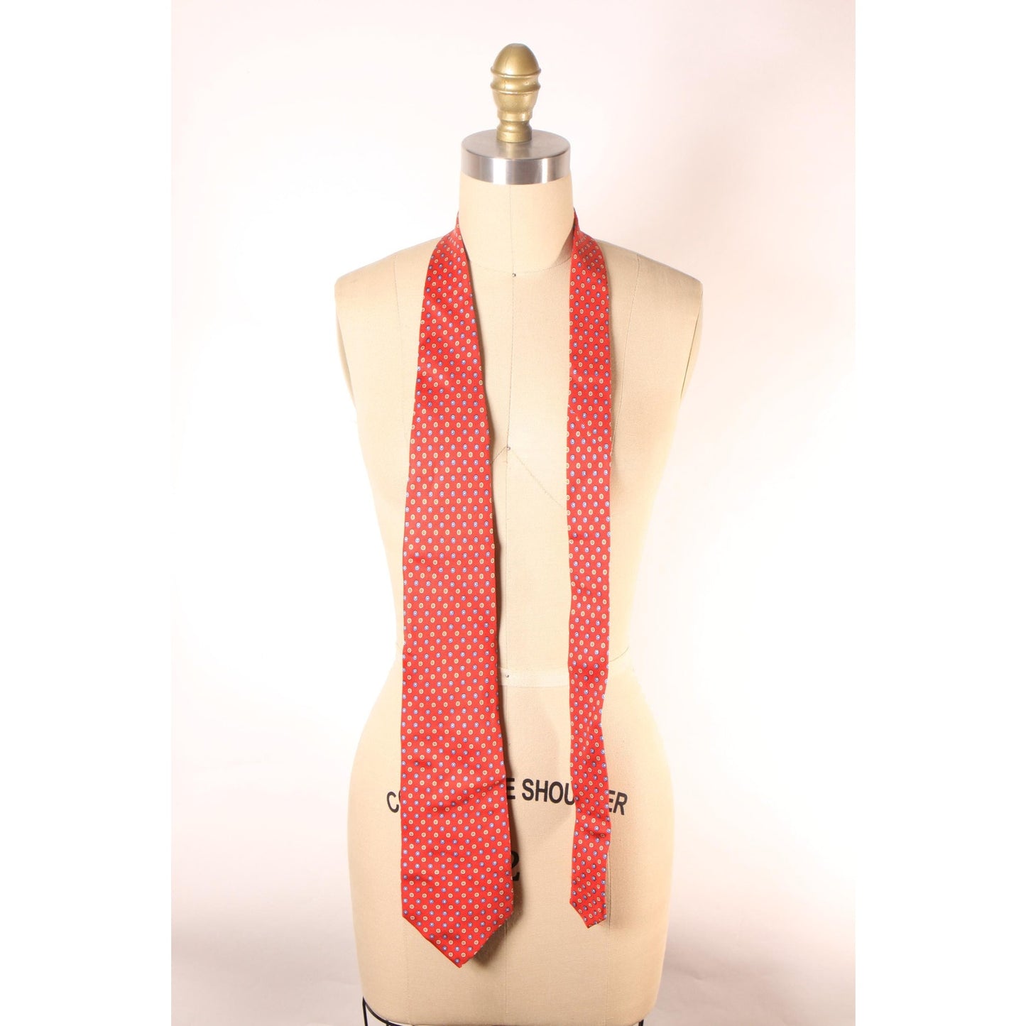 1980s Red, White and Blue Polka Dot Print Necktie Tie by Rooster
