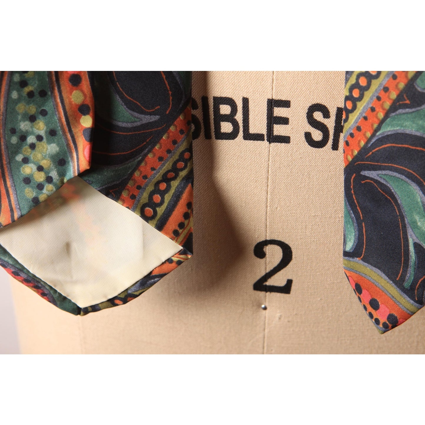 1970s Green, Blue, Pink Multi-Colored Paisley Print Necktie by Antonio Calafatano