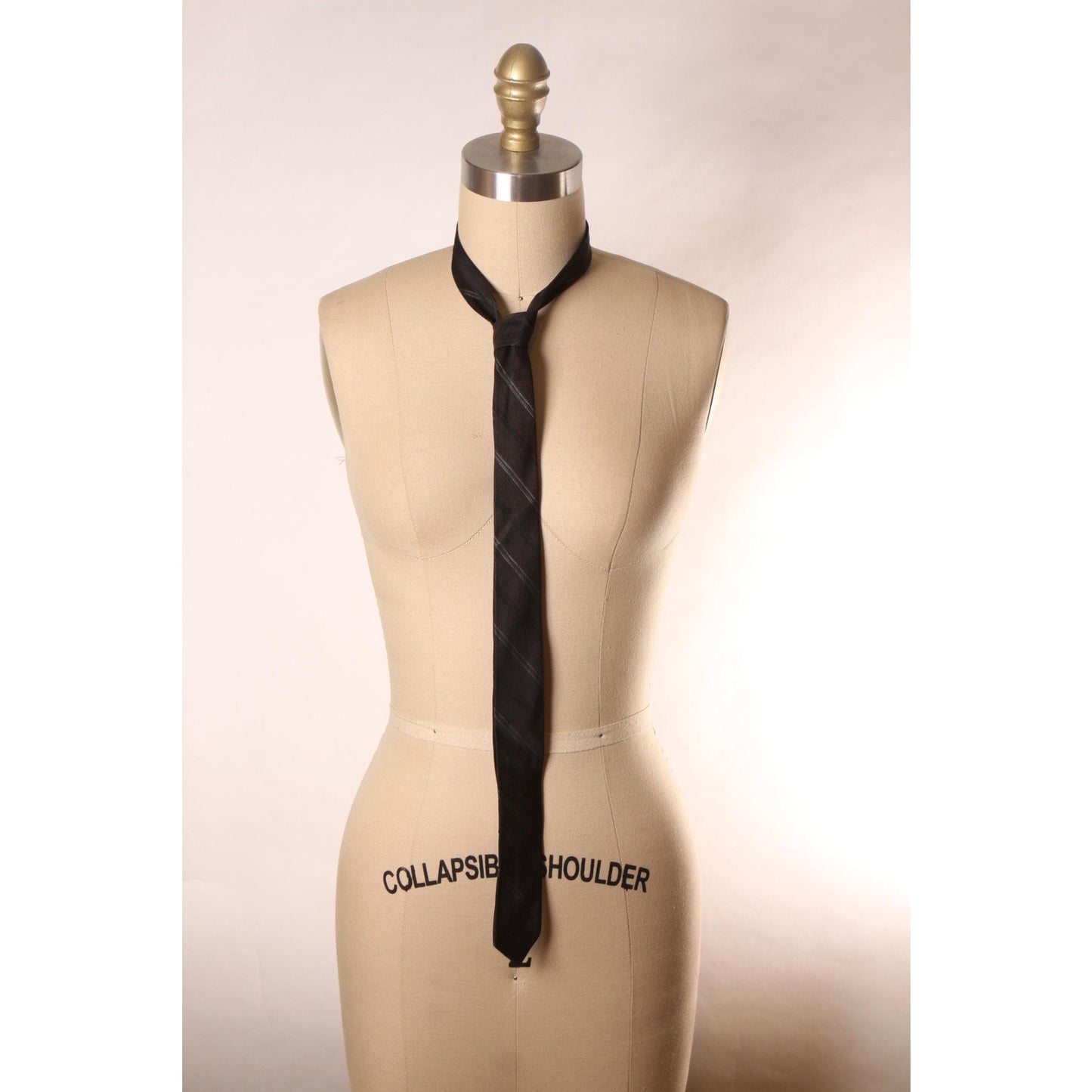 1950s Brown and Black Striped Skinny Necktie Tie
