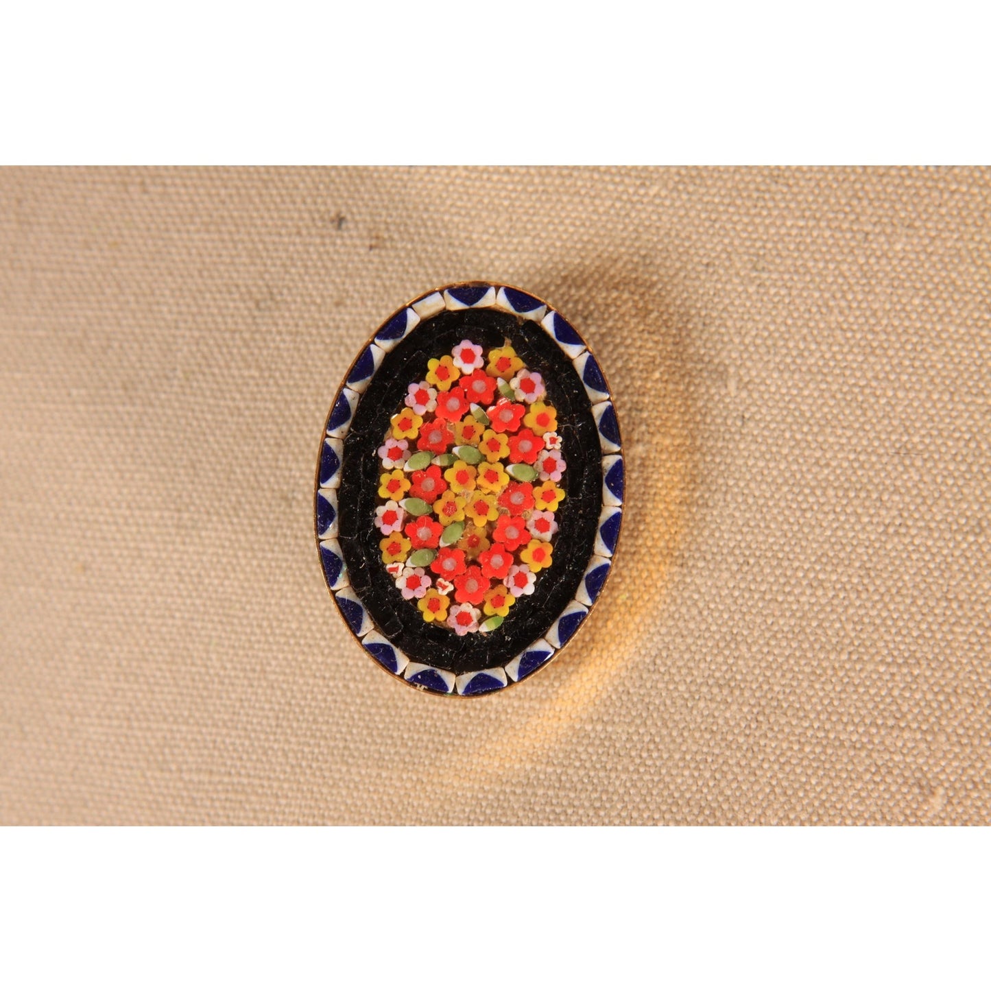 1950s Floral Multi-Colored Oval Shape Mosaic Italian Brooch