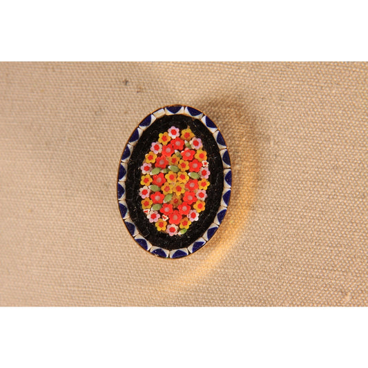 1950s Floral Multi-Colored Oval Shape Mosaic Italian Brooch