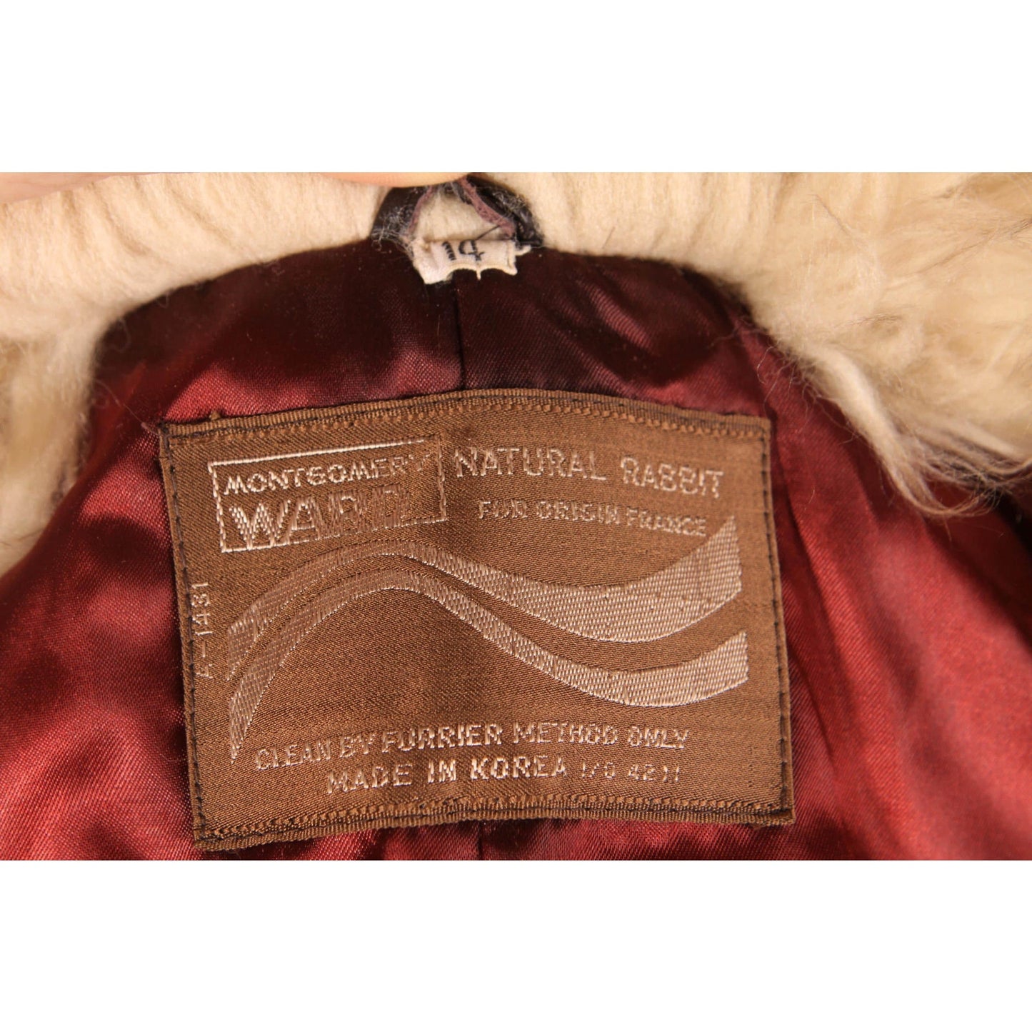 1970s Brown and Gray Rabbit Fur and Shearling Trim Collar Coat by Montgomery Ward -M-L