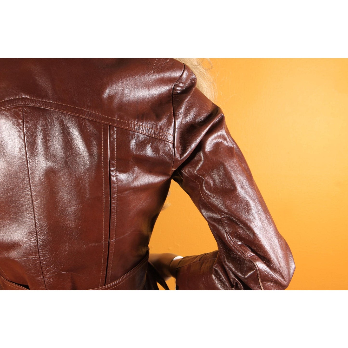 1970s Dark Red Oxblood Leather Long Sleeve Button Down Belted Coat by Greenland -M-L