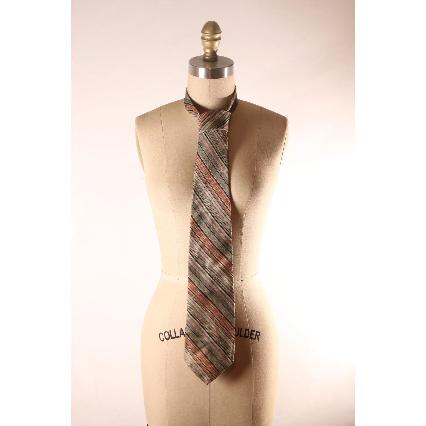 1970s Red and Gray Striped Necktie Tie by Styled for Barth's by Damon