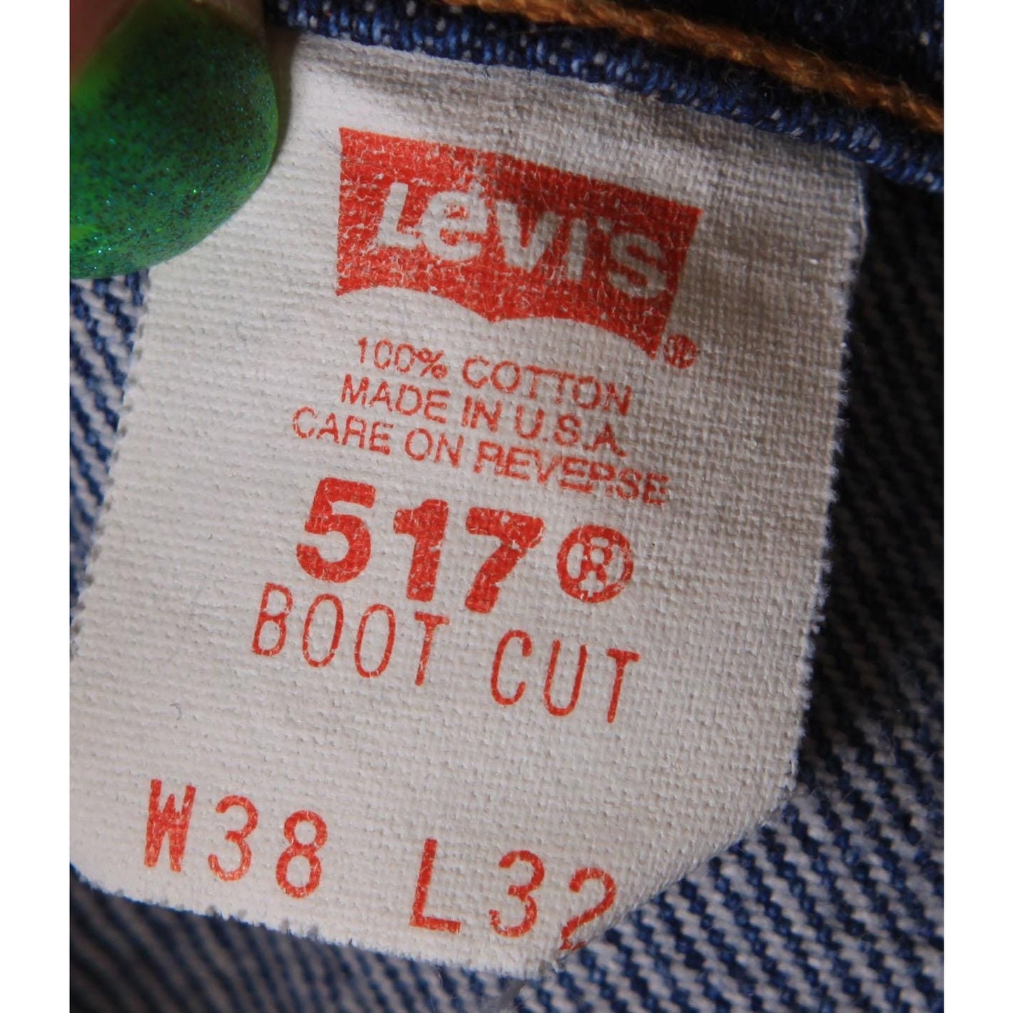 1990s Blue Denim Red Tab 517 Boot Cut Mens Jeans by Levi's- 38x32