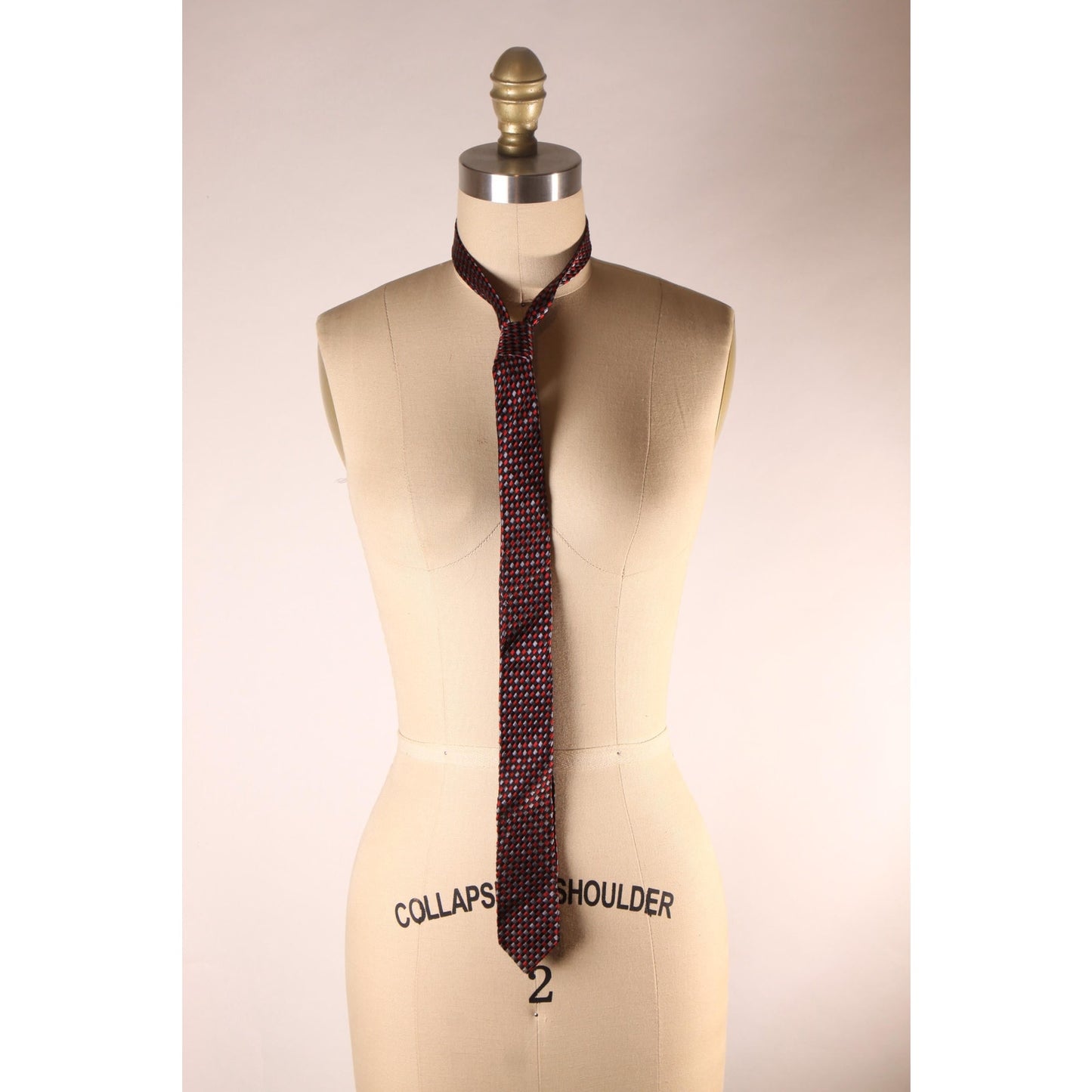 1970s Red, Gray and Black Geometric Necktie Tie