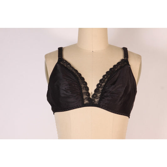 1970s 1980s Black Light Padding Sheer Lace Trim Bra-36C