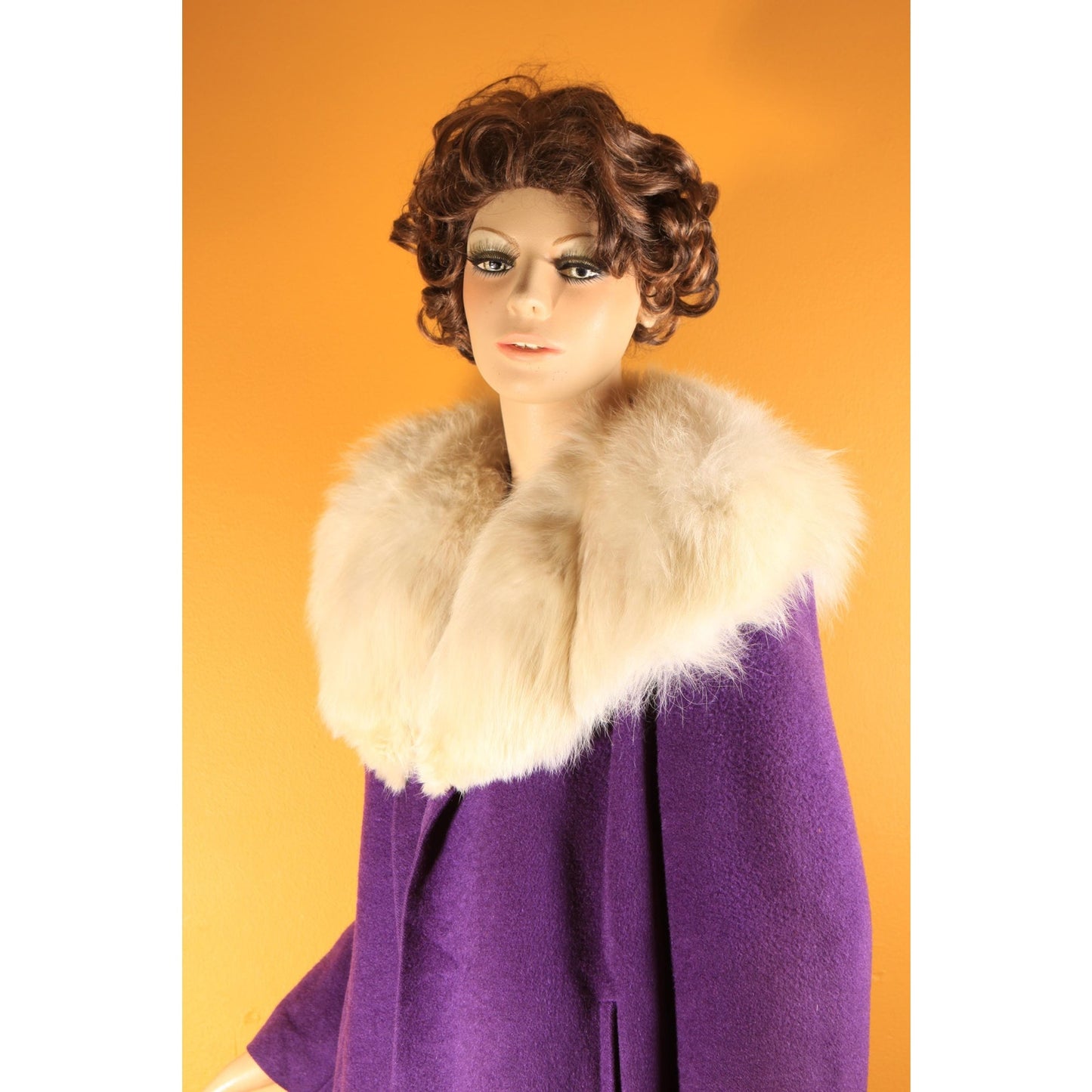 1950s Purple and Cream White Fox Fur Swing Coat -M