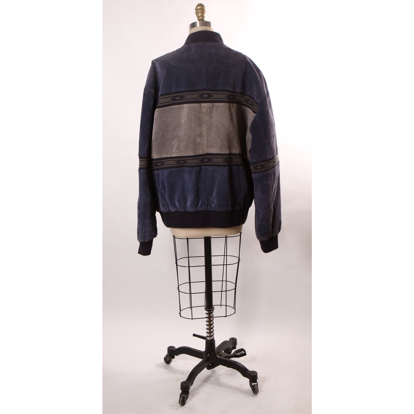 1980s Navy Blue and Gray Suede Leather Western Long Sleeve Zip Up Front Coat by Scully -L