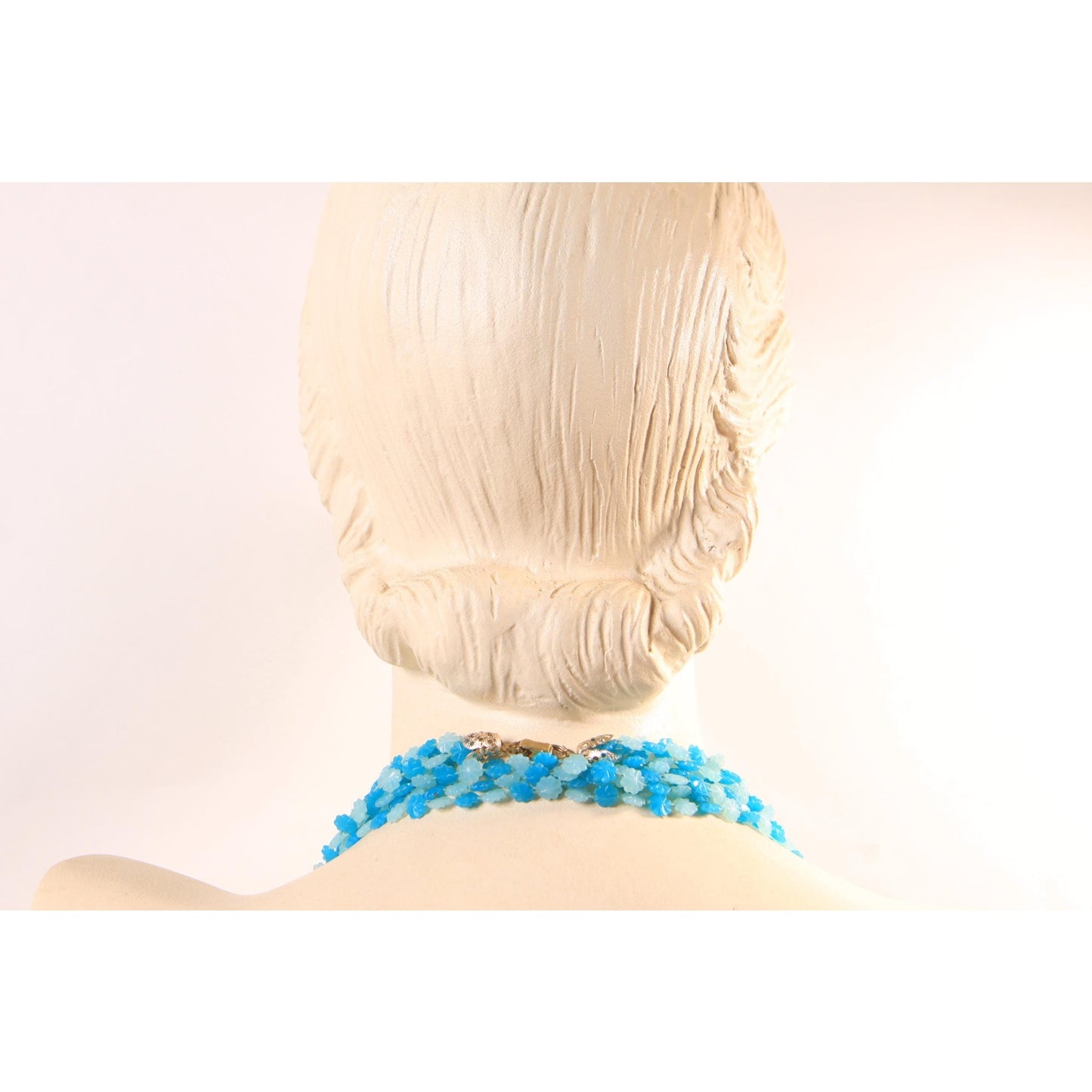 1960s Turquoise Blue Flower Floral Shaped Beaded Multi-Strand Necklace