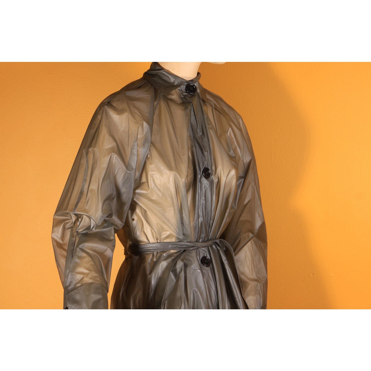 1950s 1960s See Through Gray Button Down Belted Raincoat with Matching Rain Bonnet by Aqua Sheen by Exylin -S
