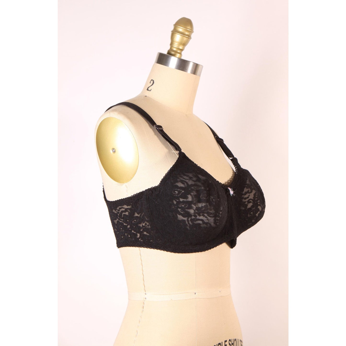 1980s Sheer Black Lace Floral Detail Bra by Bali-38C