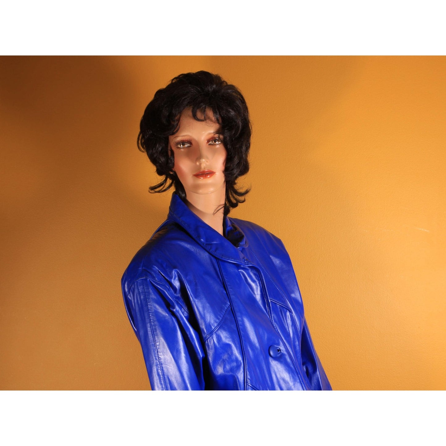 1980s Bright Blue Leather Button Down Long Sleeve Coat by Comint Leather -S