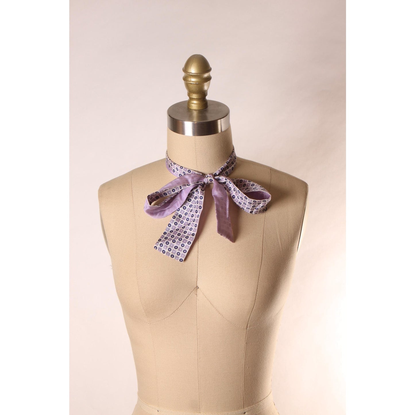 1970s Purple and Blue Geometric Print Necktie Bowtie Tie Collar by Glentex