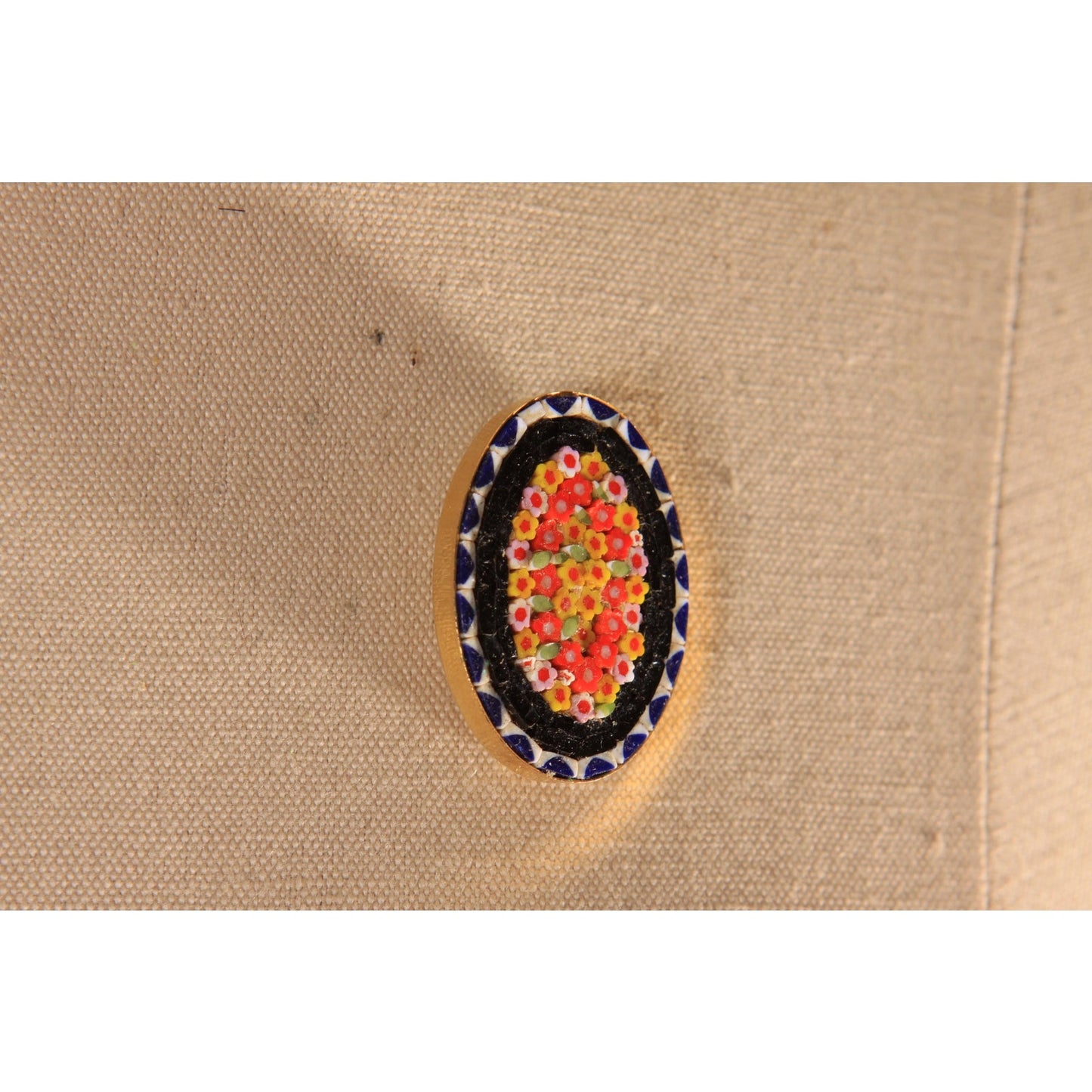 1950s Floral Multi-Colored Oval Shape Mosaic Italian Brooch