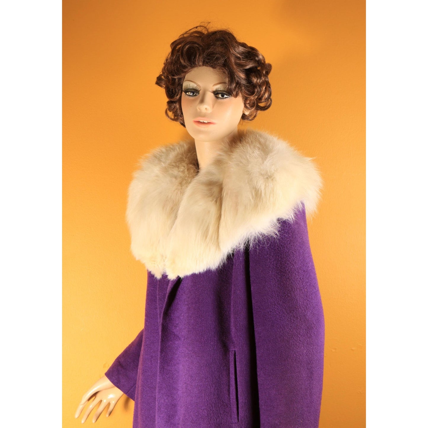 1950s Purple and Cream White Fox Fur Swing Coat -M