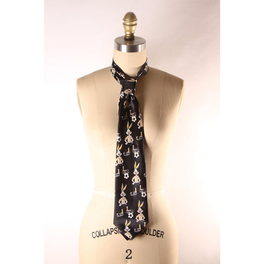 1990s Black and White Novelty Bugs Bunny Soccer Necktie by Paco Rabanne
