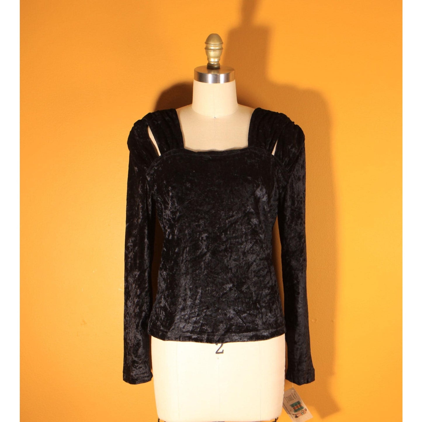 1990s Black Velvet Shoulder Detail Long Sleeve Blouse by Jeans Wear -M