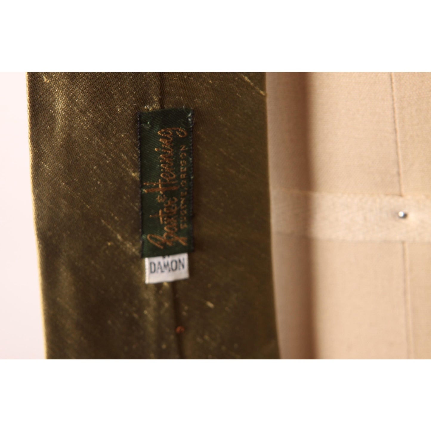 1950s Green Yellow Embroidered Crest Necktie Tie by Baxter & Henning