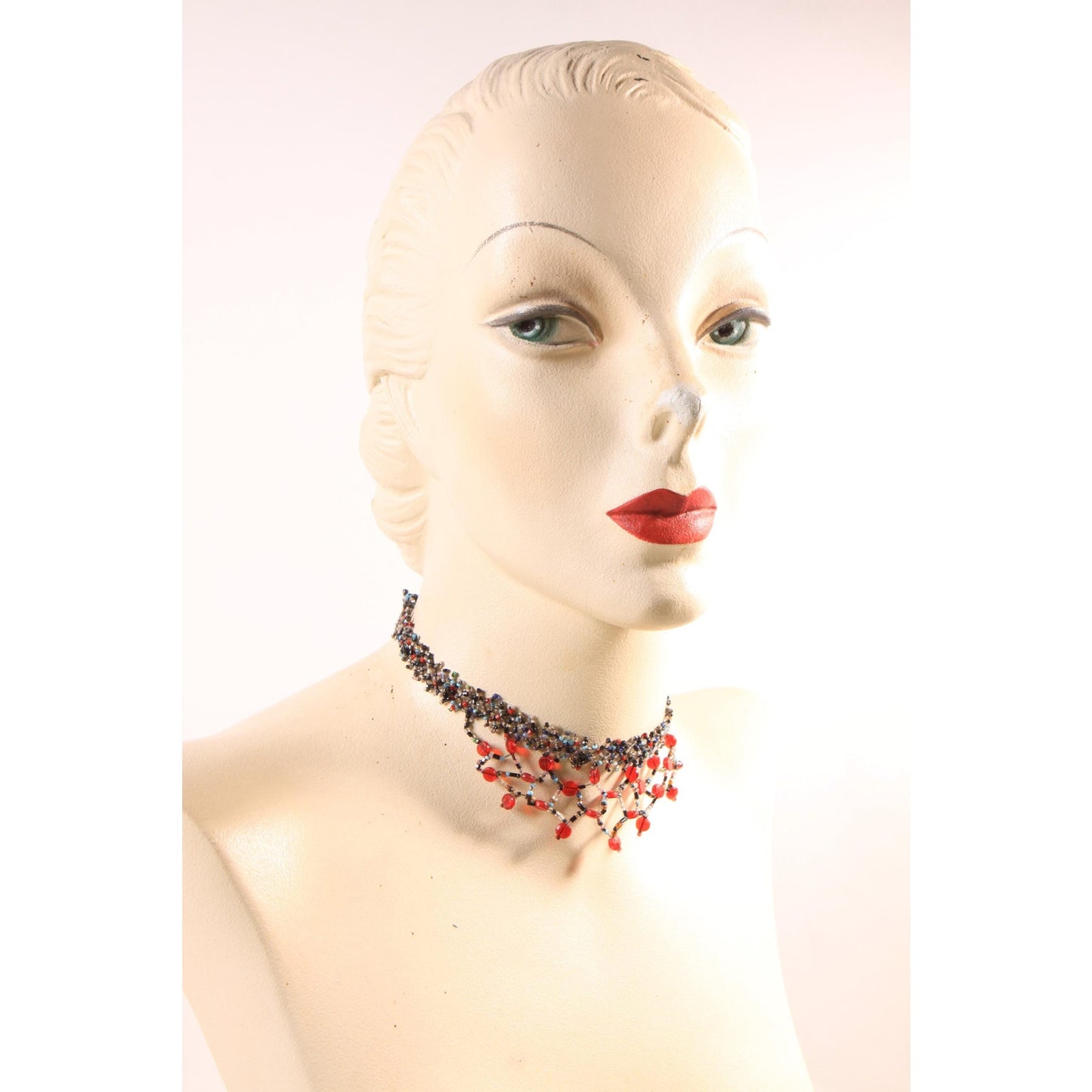 1920s 1930s Multi-Colored Glass Beaded Flapper Choker Necklace