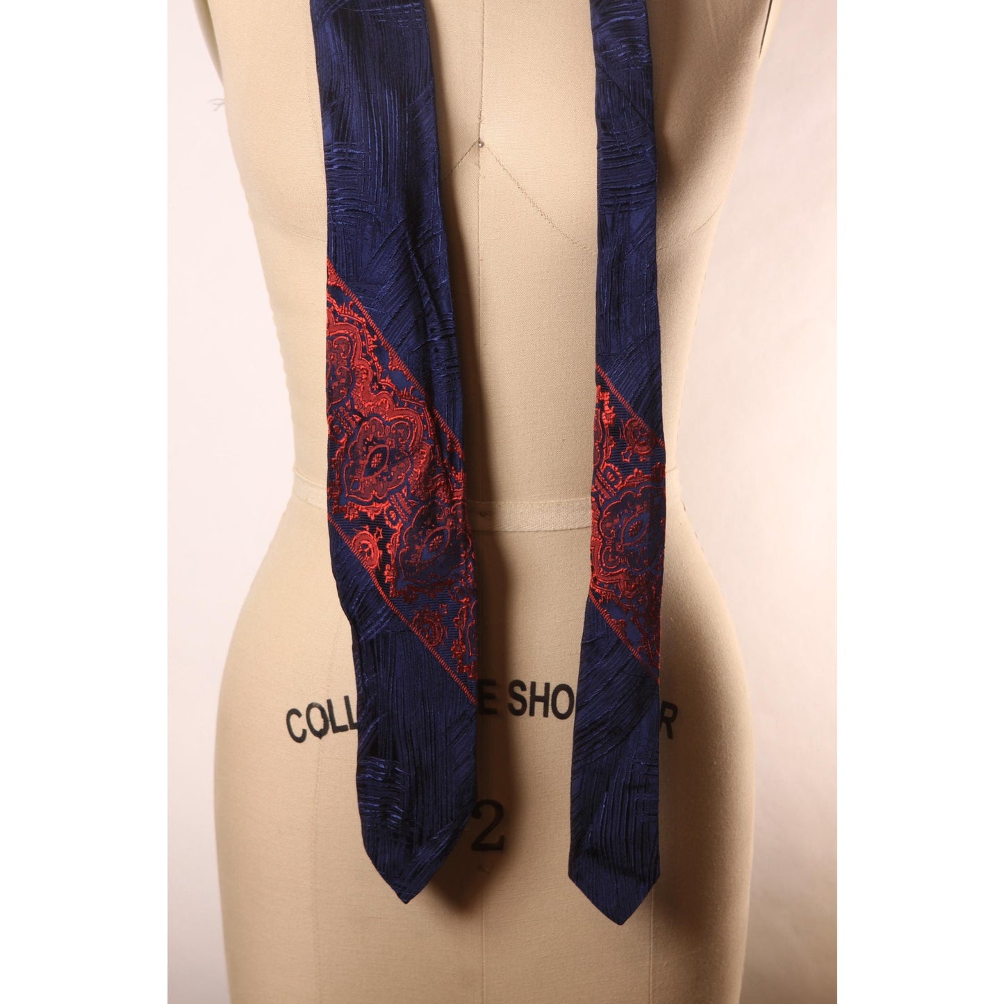 1970s Blue and Red Patterned Necktie Tie by Mitzi Cravat