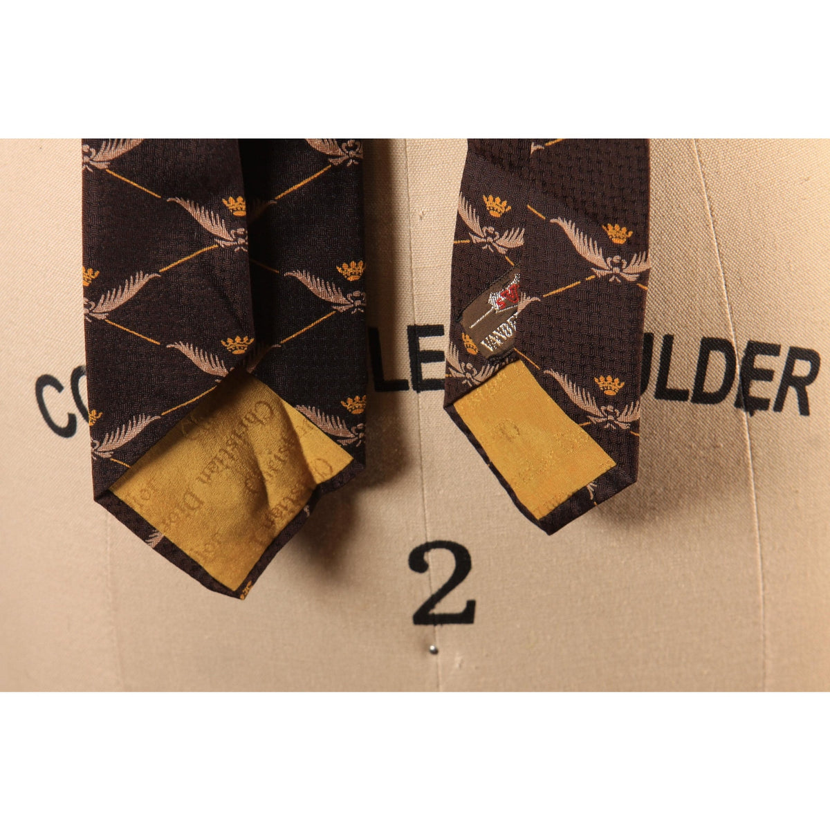 1970s Brown and Tan Patterned Necktie Tie by Christian Dior
