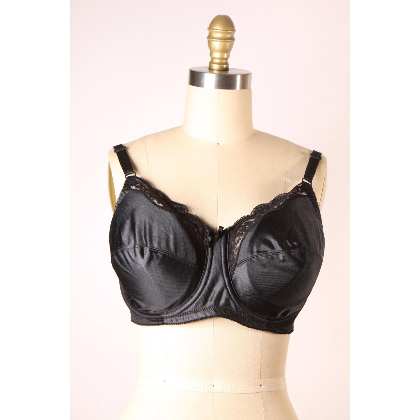 1970s 1980s Black Floral Lace Trim Bow Detail Bra by Playtex-38D