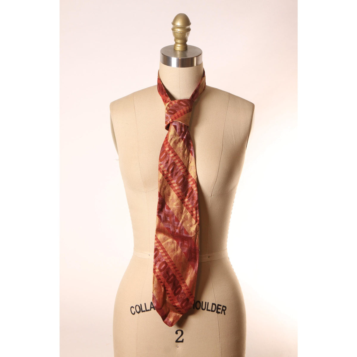 1960s Red and Gold Silk Abstract Patterned Wide Necktie Tie by Barth’s