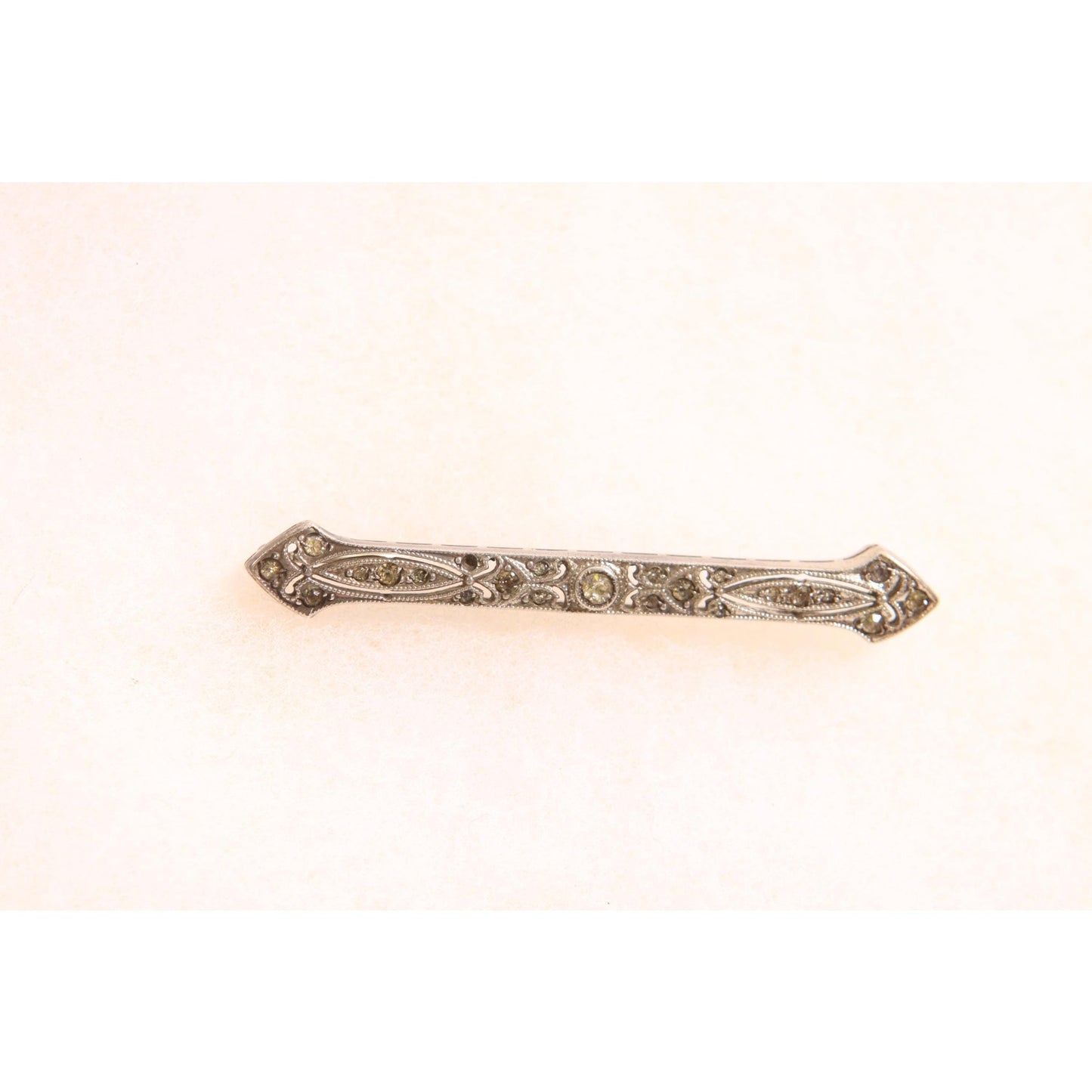 Antique 1920s Sterling Silver Marcasite Rhinestone Art Deco Bar Brooch