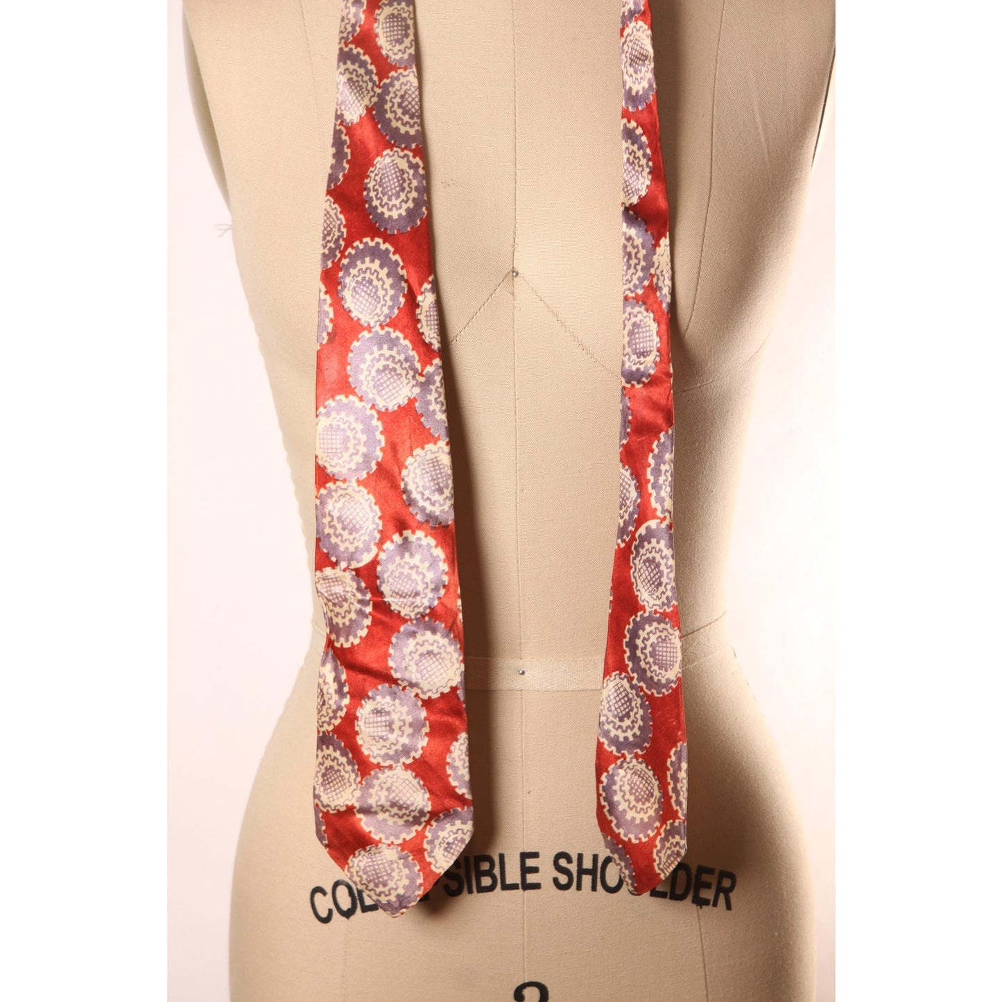1950s Red, White and Purple Gray Cogs and Gears Novelty Print Necktie Tie