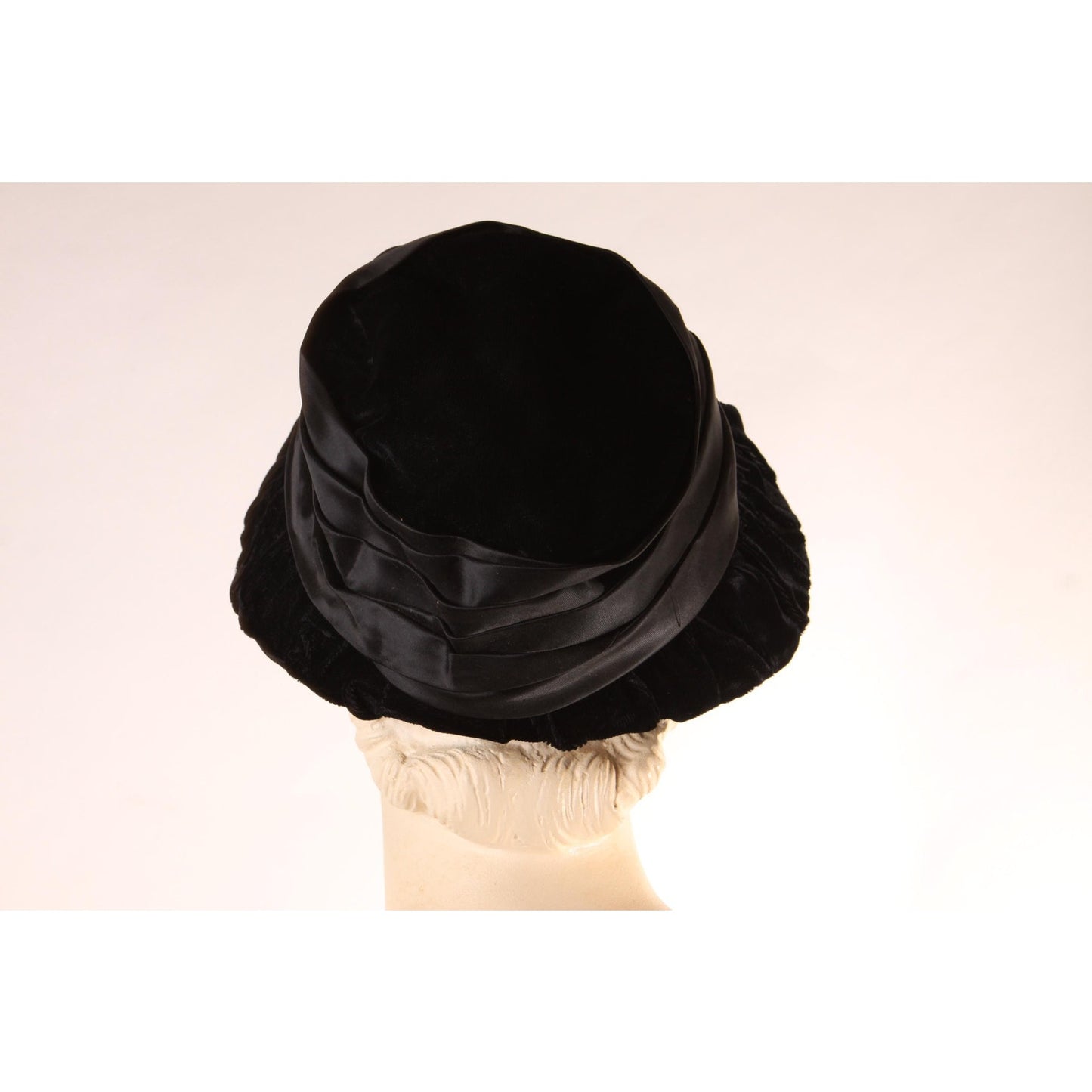 1960s Black Velvet Rhinestone Detail Formal Mushroom Hat
