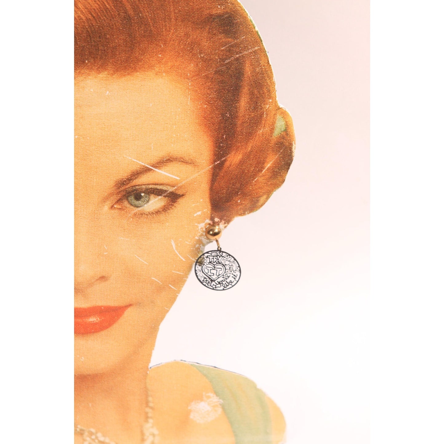 1960s Black Novelty Enamel Try It You'll Like It Screw Back Earrings