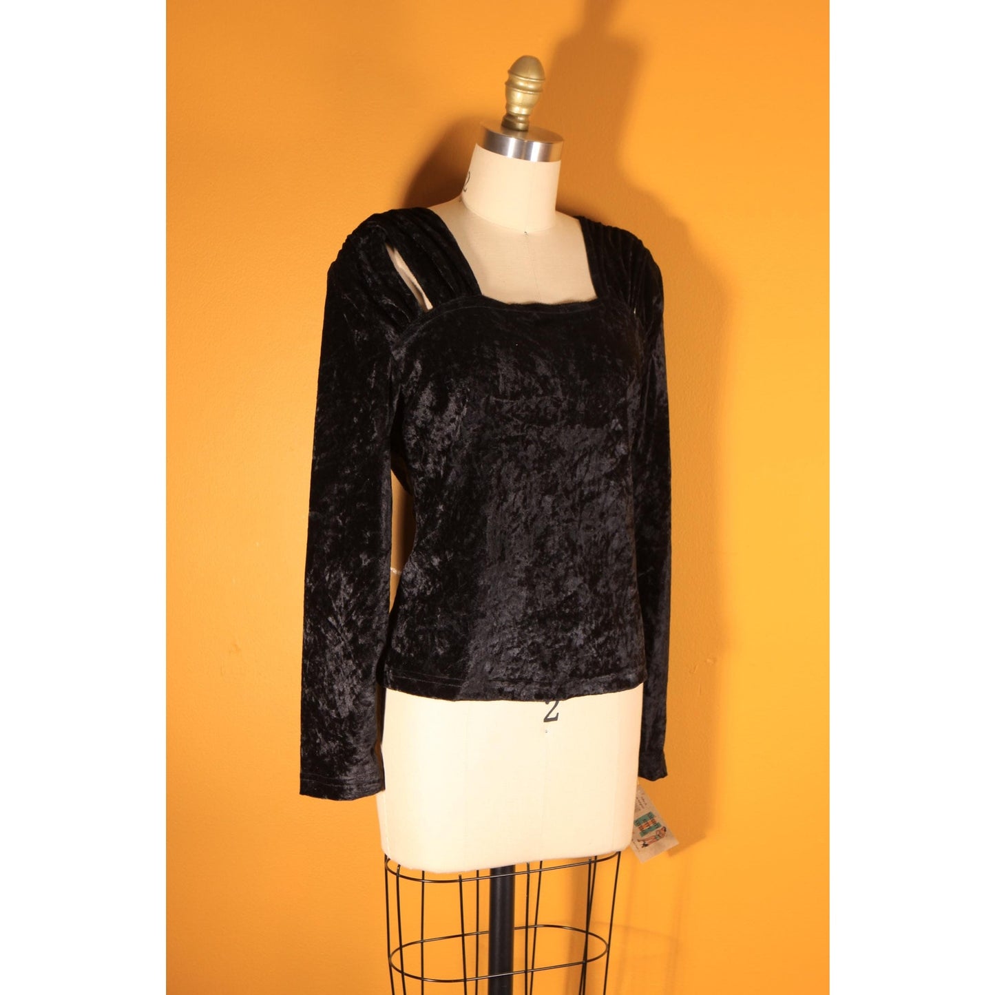 1990s Black Velvet Shoulder Detail Long Sleeve Blouse by Jeans Wear -M