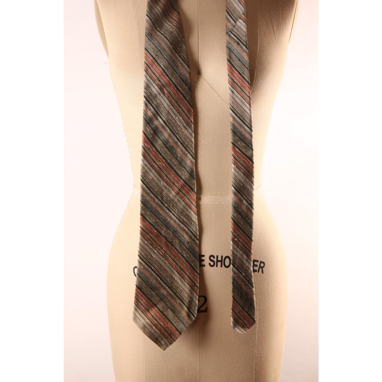 1970s Red and Gray Striped Necktie Tie by Styled for Barth's by Damon