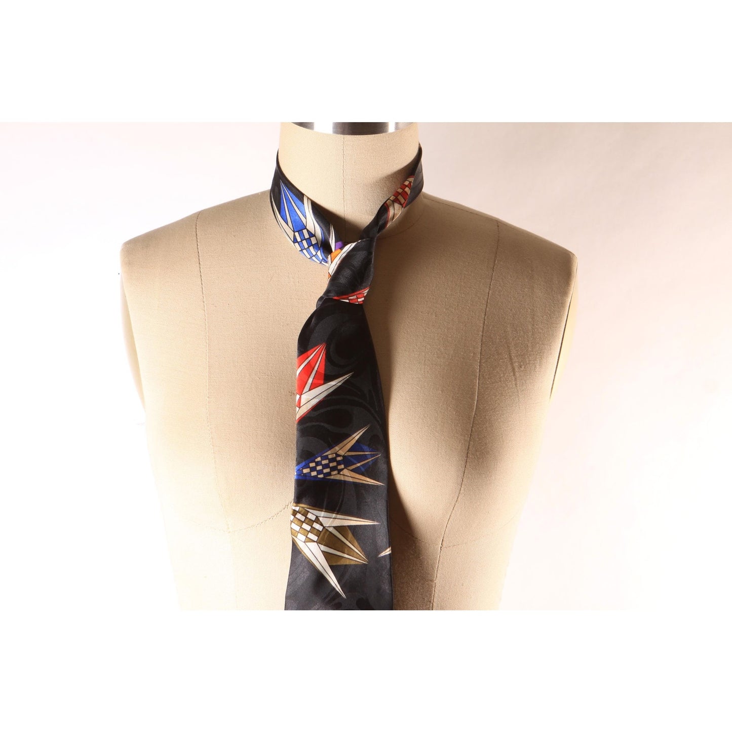 1980s 1990s Black Multi-Colored Geometric Necktie