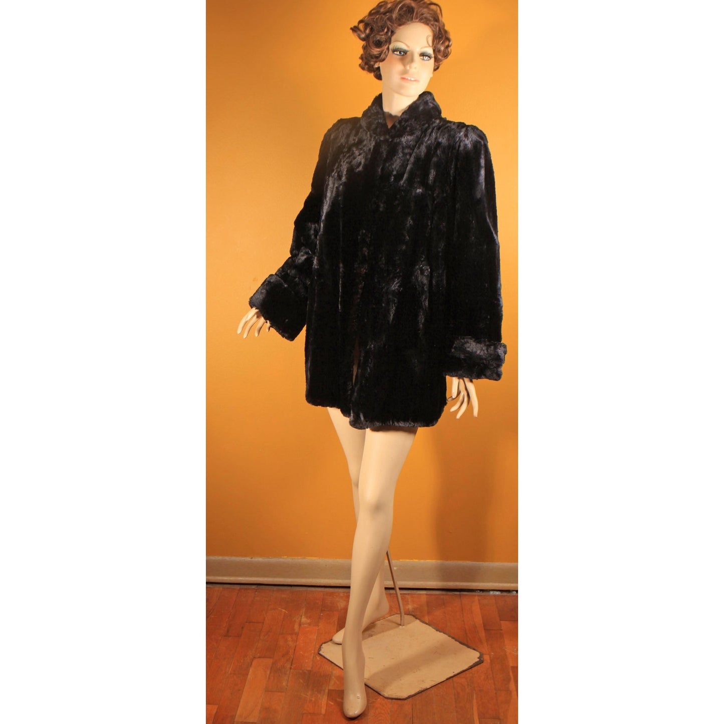 1940s Black Sheared Dyed Beaver Fur Coat by Cavin's -M-L