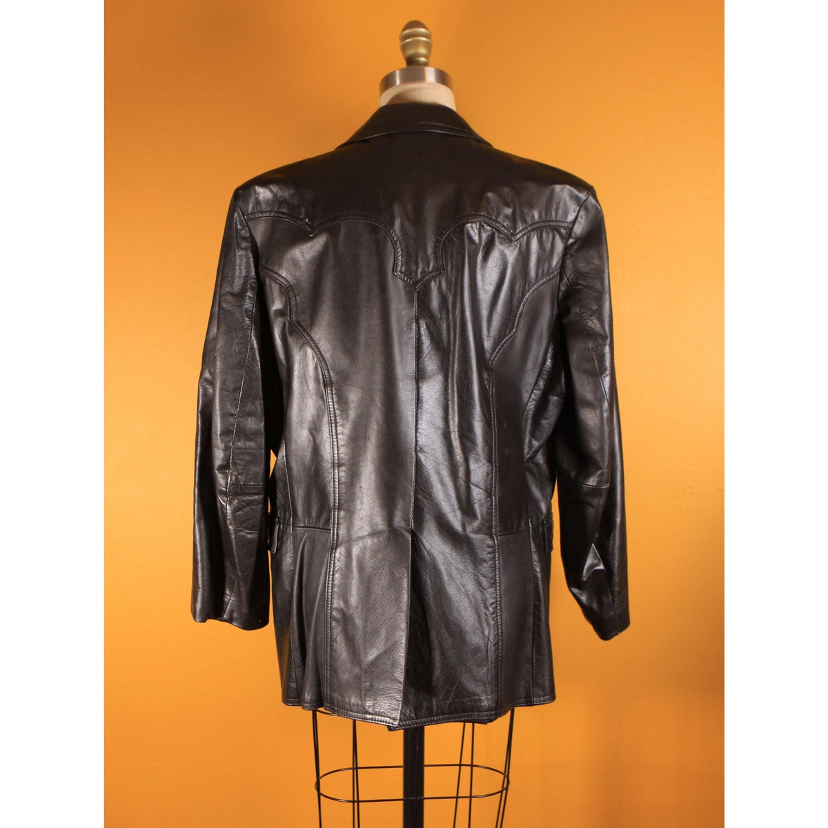 1970s Black Leather Western Style Long Sleeve Lined Mens Jacket by Pioneer Wear -L