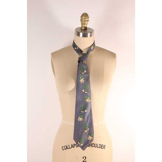 1950s Gray, Green and White Novelty Deer Elk Necktie Tie by Masterpiece by Beau Brummell